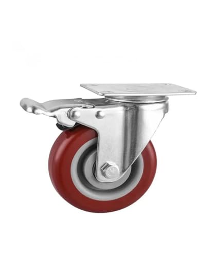 1 x 5-inch swivel caster with brake in maroon double bearing PVC flat bottom movable roller storage cage