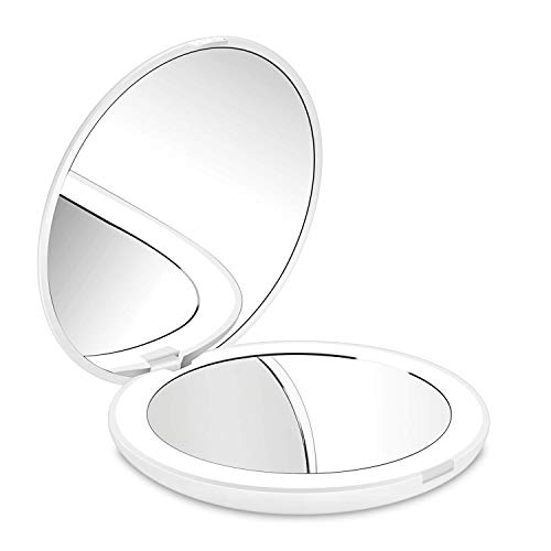 DeWEISN Compatto Specchio da Viaggio Specchio Tascabile per Trucco con Luce Ingranditore Normale e 10X, Specchietto Portatile con 12 LED Regalo per Donna e Ragazza