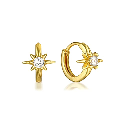 Boucles d'oreilles dorées créoles anti-irritation en argent véritable avec strass