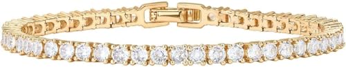 YKingder 14K Gold Plated 3mm Cubic Zirconia Classic Tennis Bracelet | Gold Bracelets for Women | Size 16-19 CM