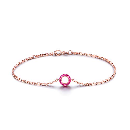 Carleen 14K Solid Rose Gold Open Circle Forever Love Friendship Genuine Red Ruby Delicate Bracelet Dainty Jewelry Gift Valentines Day Gifts For Her Women Girlfriend Wife, 7" + 1.2" Extender #TOP18