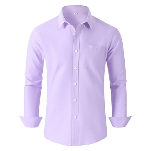 Grade 3.5 Wrinkle-Resistant Men's Lightweight Oxford Dress Shirts Long Sleeve Business Casual Pocket Shirt X-Small 00116_lavender
