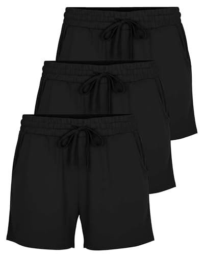 Image of Real Essentials 3 Pack: Womens Ultra-Soft Athletic Lounge Casual Sweat Shorts with Pockets (Available in Plus Size)