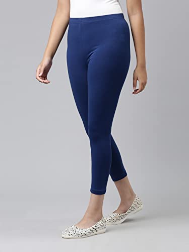 Image of GO COLORS Girls Solid Mid Rise Slim Fit Cropped Leggings