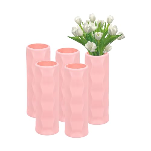 PATIKIL Jarrones de Flores, 5 Piezas Jarrones de Flores Elegantes para Ramo Jarrón de Flores de Plástico Irrompible Decorativo para Hogar Centro de Mesa Oficina Boda Fiesta, Rosa