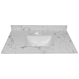 37 Inch Marble Vanity Top with Undermounted Rectangular Ceramic Sink & Backsplash, White Carrara Engineered Stone Countertop Vanity Sink Top for Bathroom 1 Pre-Drilled Hole