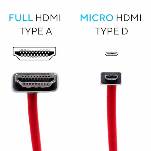 Image of KONDOR BLUE | Micro HDMI to HDMI Cable 12 inch-24 inch Braided Coiled | 4K 60Hz, 18Gbps, HDR, 3D Video & Nylon Braided with Reinforced connectors | Red