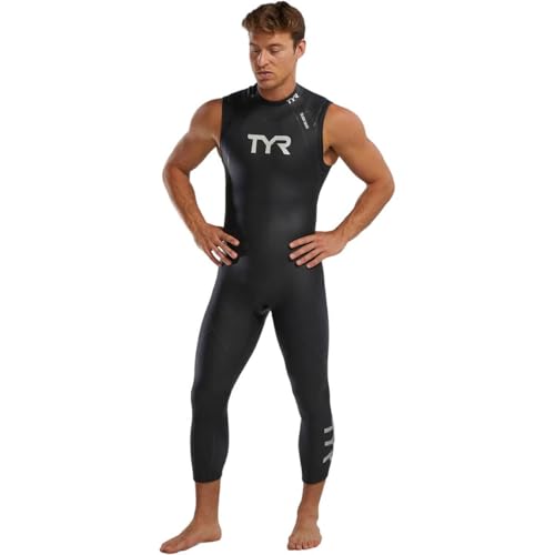 TYR HCAOSM6A43S/M Mens Hurricane Wetsuit Cat 1 Sleeveless Silver/BLK S/M