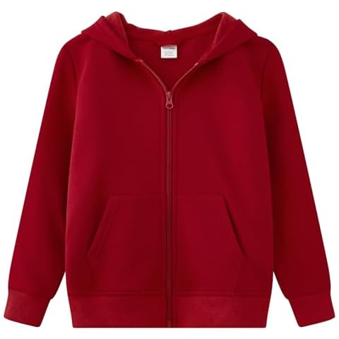 UMELOK Kids Full Zip Hoodies Cozy Long Sleeve Classic Soft Sweatshirt Active Style Size 14, Red Cover