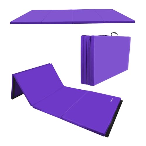 Image of BalanceFrom 6x4 Feet 4-Panel Folding Gymnastics Mat - 2-Inch Thick Pad with Vinyl Surface and Carrying Handles for Tumbling, Yoga, Pilates, Home Workouts, and Martial Arts