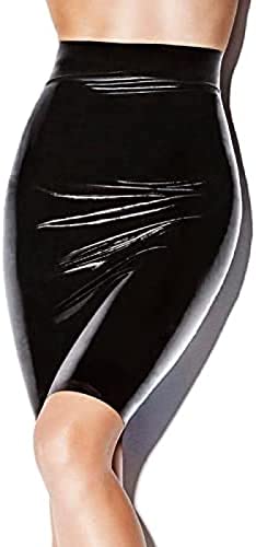 IDOBLO Jupe Crayon en Latex Jupe Longue Taille Haute en Caoutchouc Robe De Soirée en Latex pour Femme,Noir,Petit