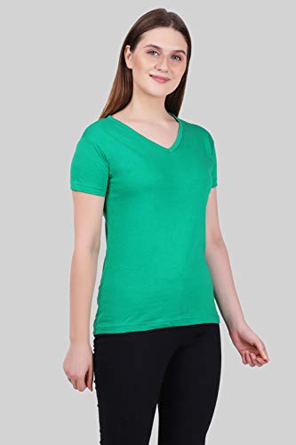 Image of FLEXIMAA Women's Cotton Plain V Neck Half Sleeve T-Shirt