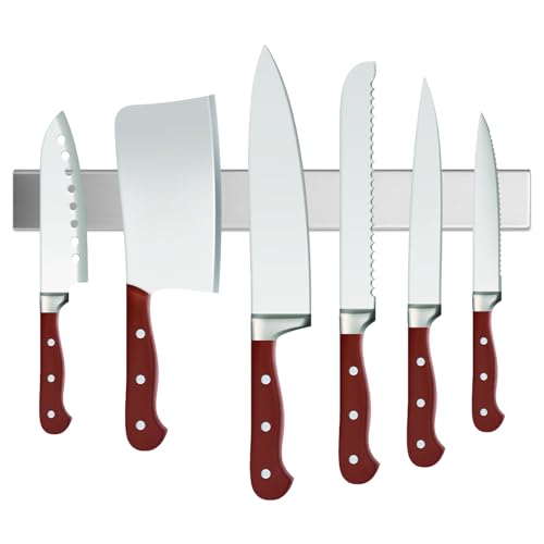Barra Magnetica Cuchillos, 40cm x 16cm x 4 cm Imán para Cuchillos de Cocina Adhesivo, Soporte Magnetico Cuchillo, Potente Portacuchillos Cocina, Instalación Opcional con Cinta Adhesiva o Tornillos