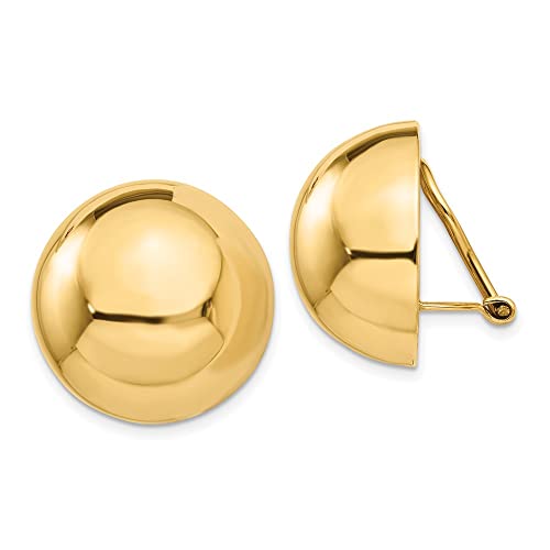 14K Yellow Gold Omega Clip 20Mm Half Ball Non-Pierced Clip-On Earrings #TOP7