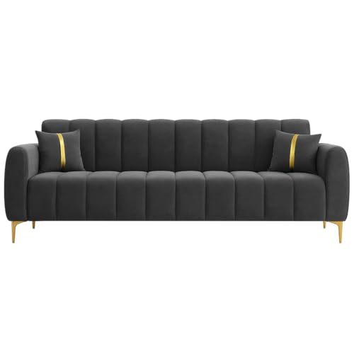 Image of Furny Harmon 5 Seater Fabric 3+2 Sofa Set (Dark Grey) | Soft Velvet Fabric | Modern Design | Comfortable Seating | Living Room Furniture