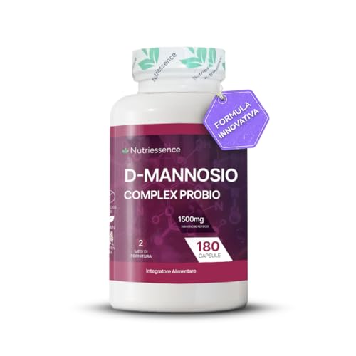 Nutriessence - D-Mannose 100 % pur | 180 capsules | Infections urinaires à Candida et cystite récurrente | Jusqu'à 1500 mg par dose quotidienne recommandée | Complément alimentaire pour cystite avec probiotiques |