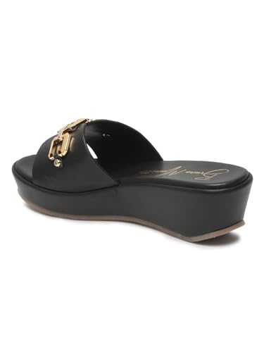 Image of Bruno Manetti Women's Slipon Back Open with Upper Golden Buckle Round Toe Comfort Platform Wedges