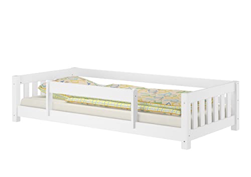 Erst-Holz®Weißes Bodenbett Kinderbett 90x200 Kiefer massiv Zubehör...