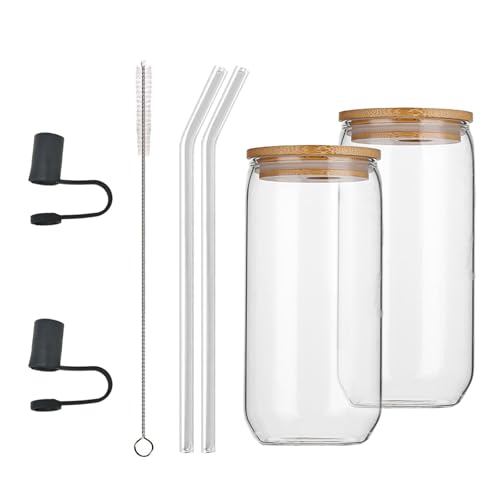 Iced Coffee Cup Transparent Can Glass Cups with Wooden Lid and Glass Straw