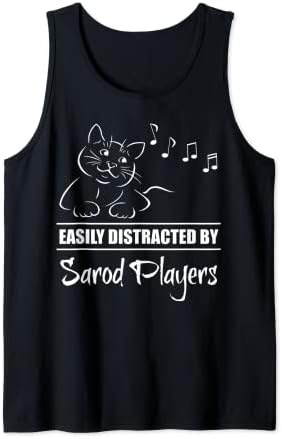 Curious Cat Easily Distracted by Sarod Players Fun Whimsical Tank Top