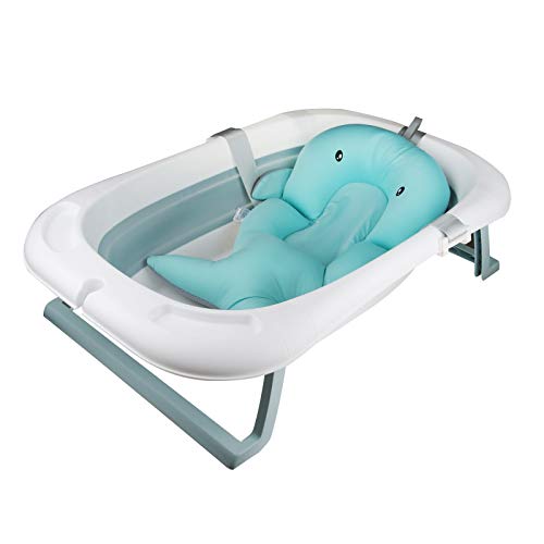 Baignoire Pliable pour Bébé avec Détection de Température Tapis de Bain Détachable Confortable avec Bouchon de Vidange Baignoire Bebe avec Coussin pour Nouveau-né Enfants