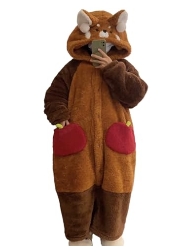 ZITEZHGO Cute Wearable Blanket Hoodie for Adult Women Men Kawaii Animal Fun Blanket Carpet Warm Cozy Hoodie Blanket Pajamas (Red Panda M)