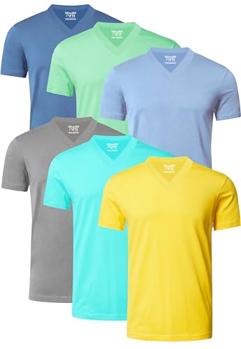 FULL TIME SPORTS® Lot de 6 t-shirts à manches courtes et col en V pour homme, Été 2, L