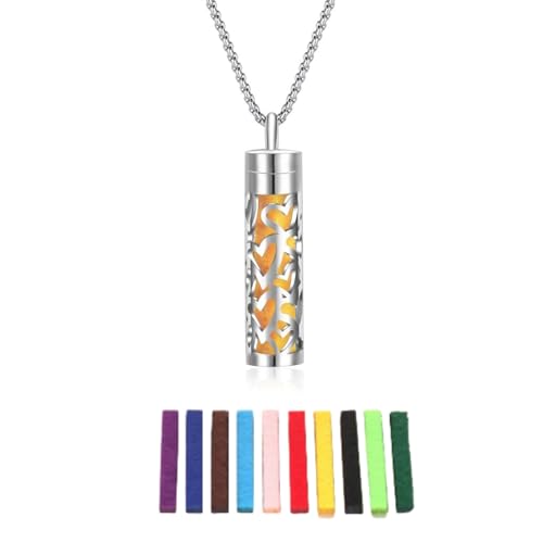 WATEFOER Collier d'huiles essentielles pour femmes, collier pendentif d'aromathérapie en acier inoxydable avec 10 tampons en feutre, cadeau de bijoux d'huiles...