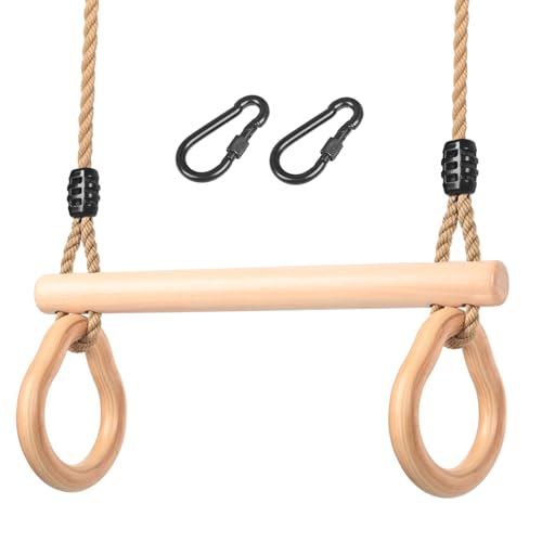 Trapez Schaukel, Trapez Schaukel Outdoor mit Turnringen Multifunktions Schaukel Trapez Kinder mit Verstellbarem Hanfseil Kinderschaukel Turngeräte für Kinder Indoor Outdoor