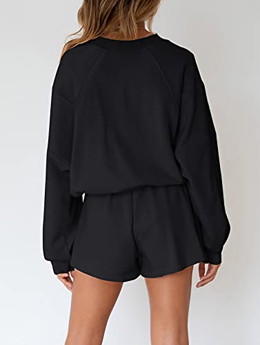 Image of MEROKEETY Women's 2023 Fall Oversized Batwing Sleeve Lounge Sets Casual Top and Shorts 2 Piece Outfits Sweatsuit