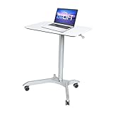  Seville Classics Airlift XL 71 cm pneumatisch mobiler Steh-Sitz (68,8 bis 106,4 cm H), weiß Höhenverstellbarer Tisch, Aluminium, 71 x 50 cm