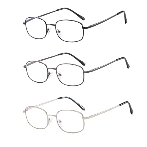 SUERTREE 3 Pack Reading Glasses, Metal Blue Light Blocking Glasses for Men and Women with Spring Hinges 2.00x