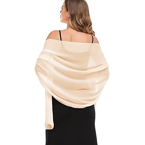 Pukguro Shawls and Wraps for Evening Dresses Womens Formal Lightweight Shawl Scarf Summer Sheer Chiffon Wrap Champagne 79 * 18'' Cover