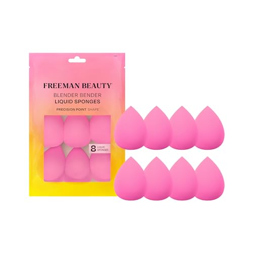 Freeman Blender Bender Makeup Sponge 8 Count Set, For Liquid & Cream Foundation, Precision Makeup Blending Sponges, For Natural, Buildable Coverage, Vegan, Cruelty-Free, & Latex-Free, Pink Sponge