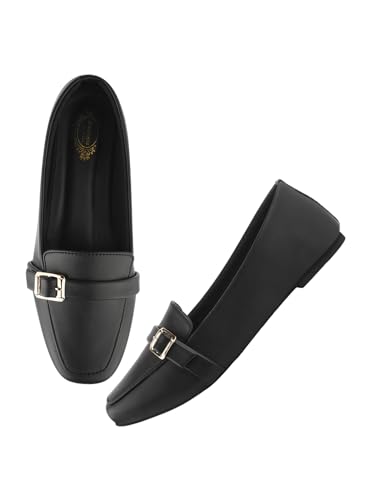Image of Shoetopia Women's Elegant Bow Ballet Flats Designer Pattern Slip-On Shoes with Metal Buckle Accent & Comfort Sole