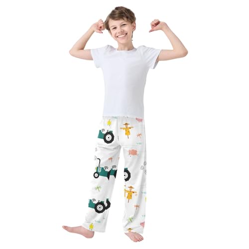 Farm Pattern Boys Pants Boys Athletic Pants Long Pant for Boy with Pockets Wide-Leg Size 6-14Y3