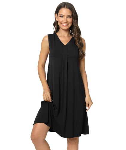 Image of GYS Cooling Bamboo Viscose Nightgowns for Women, Lightweight Sleeveless V Neck Sleep Shirt for Hot Sleepers, Soft Night dress