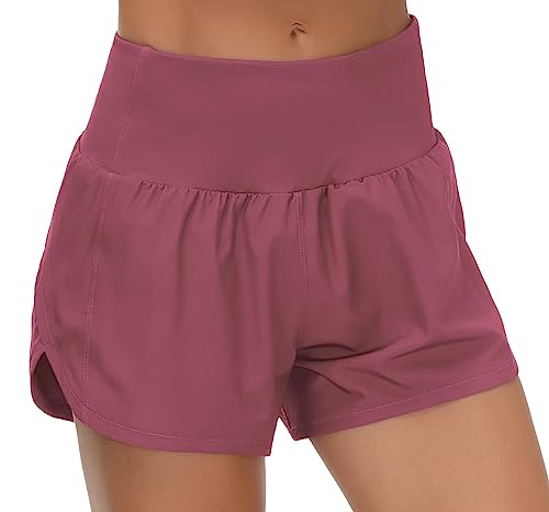 Image of THE GYM PEOPLE Women's High Waisted Running Shorts Quick Dry Workout Shorts | High Waist, Slim Fitted, Built-in Mesh Lined, Back Zipper Pockets, Lightweight, Breathable, Side Slit