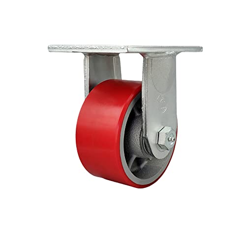 6 Inch Rigid Top Plate Extra Heavy Duty Caster with Red Polyurethane on Cast Iron Wheel - Heavy Duty Caster Wheel - Industrial Caster - 2,000 lbs. Capacity/Caster - Service Caster Brand