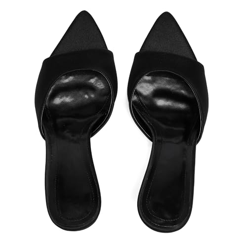 Image of Riekhany High Heel Mules for Women Slip On Open Pointed Toe Classy Patent Leather Stiletto Pumps Formal Slingback Mule Sandals Dress Walking Shoes