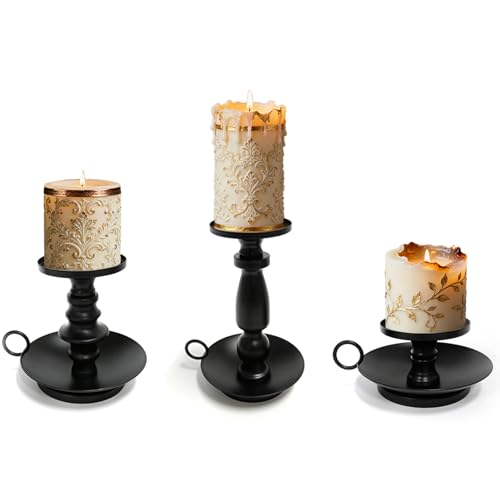 Mocrop 3 Piezas candelabros para Velas, clásico candelabro Negro, portavelas Hierro, diámetro 6 cm, para candelabros Decorativos de Velas, decoración de Mesa de Navidad
