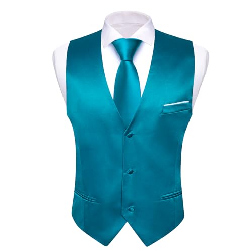 Image of Barry.Wang Vest for Men Business /Leisure Dress Suit Vests V-neck 2 Pockets Wedding Party Tuxedo Satin Waistcoat