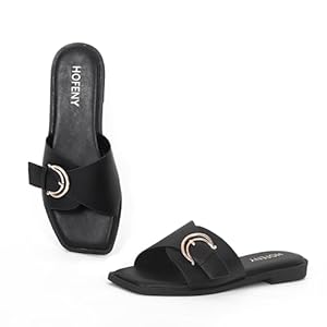 Womens Flat Sandals Round Open Toe Slip On Leather Slides for Summer