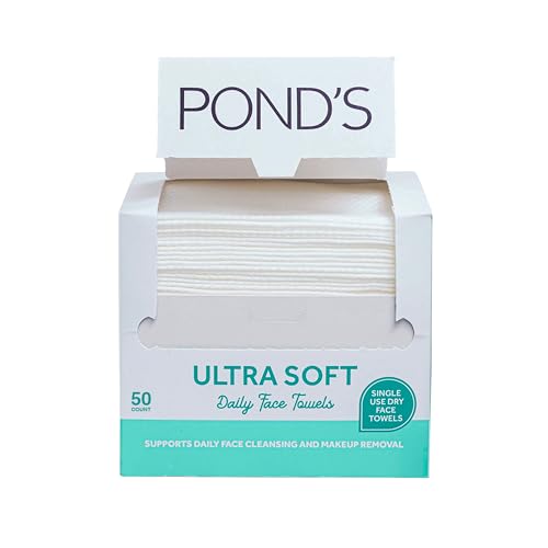 PONDS Ultra Soft Dry Face Towels 50 Count Biobased Disposable Wipes for Makeup Removal Gently Exfoliating Durable and Gentle for Sensitive Skin