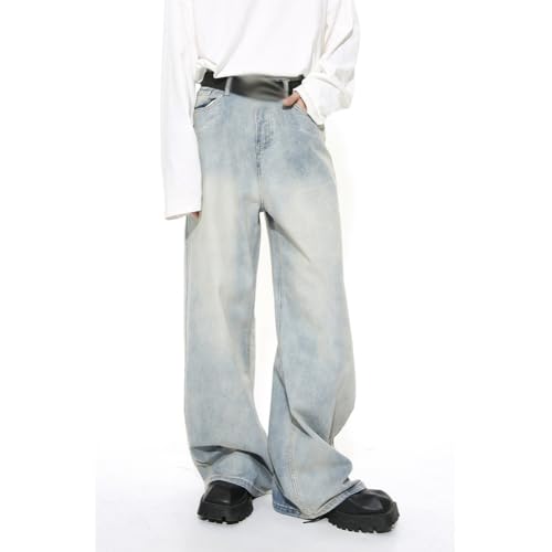 XYGJZ Mid Waisted Wide Leg Jeans for Men Light Wash Denim Loose Fit Denim Pants4