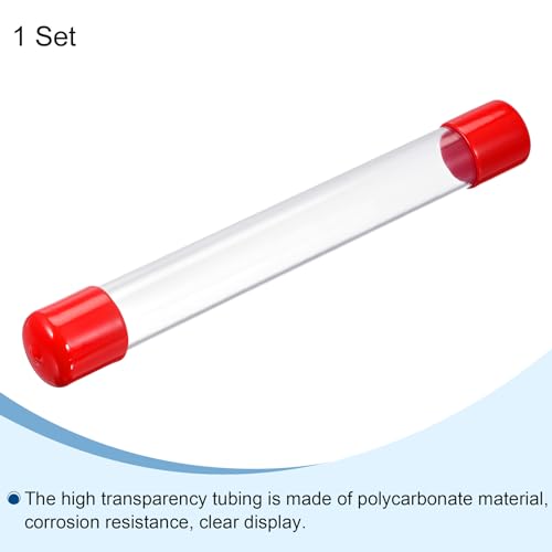 Image of PATIKIL Clear Rigid Tube Round Plastic Tubing with Red Rubber Caps Polycarbonate Water Pipe, 305mm / 12 Inch Length, 22mmx25mm /0.87 inchx1 inch, 1 Set