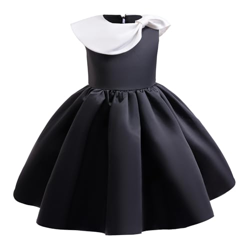 Girl Dresses Retro Children's Satin Black and White Color Block Collar Princess Formal Dress