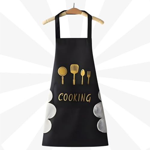 Image of VELVERI 1PACK Waterproof Kitchen Apron for Women and Men | Hand-Wiping Towel Panels with Large Front Pocket | Oil-Proof, Wear-Resistant Cooking Apron for Chefs, Bakers, Home Kitchen