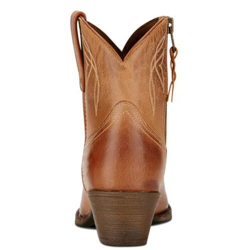 Women's Fashion Embroidered Cowboy Boots, Almond Toe Chunky Heel with Side Zipper Cowgirl Ankle Boots4