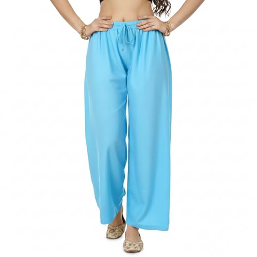 Image of Women's Rayon Palazzo Pants | Solid Color Wide Leg Trousers in 18 Shades | Elastic Waist Casual Bottoms XS-7XL | Comfortable